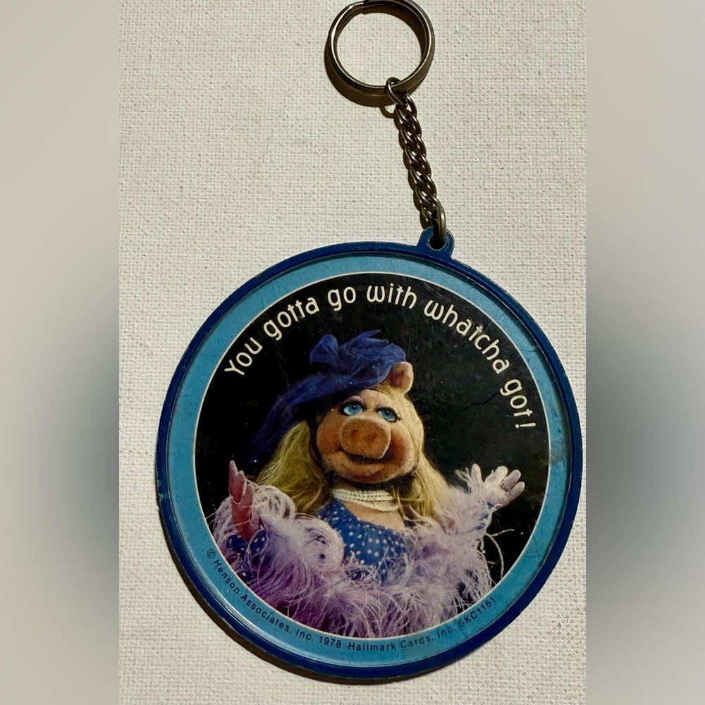 Hallmark Blue and Purple Miss Piggy Keychain Vintage 1978